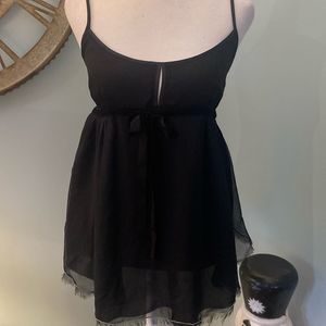 Carole Little Black Cami Top with Black Velvet Bow and Silver Sequin Trim Large